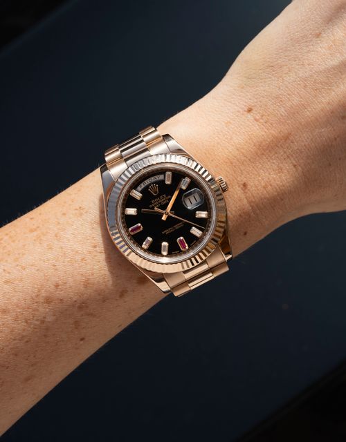Rolex Day-Date II Black set with Rubies Diamonds Dial